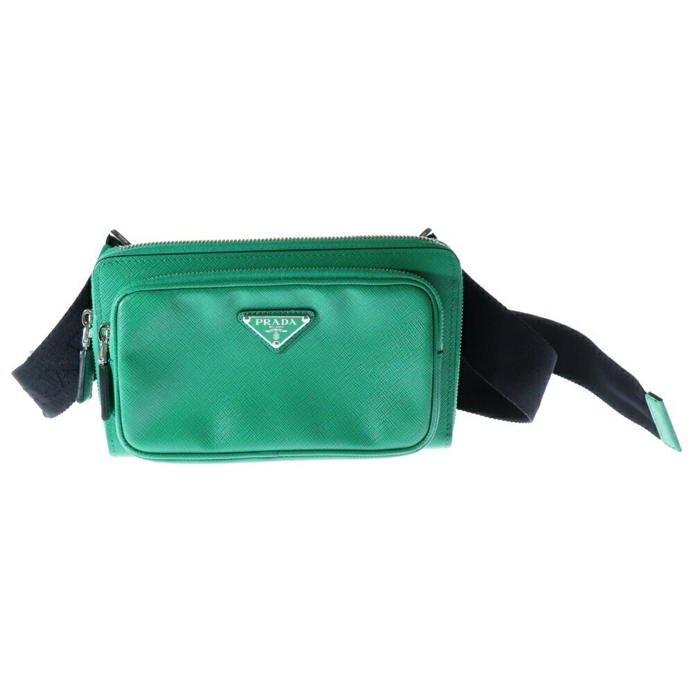 Prada Leather Plate Logo Bag Belt Triangle Green Saffiano Shoulder - Picture 2 of 6